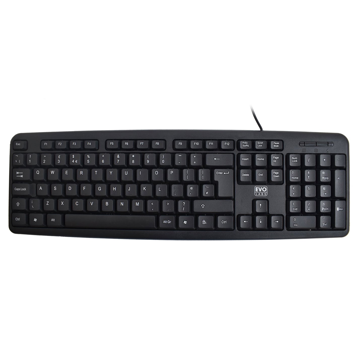 Evo Labs KD-101LUK Wired Keyboard, USB Plug & Play, Full Size, Qwerty UK Layout