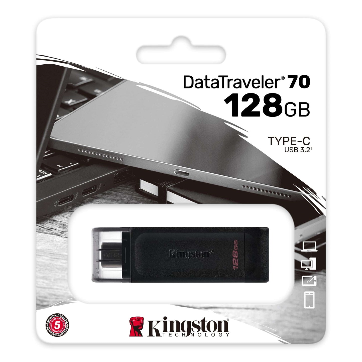 Kingston DT70/128GB DataTraveler 128GB USB Flash Drive, 80MB/s, Black
