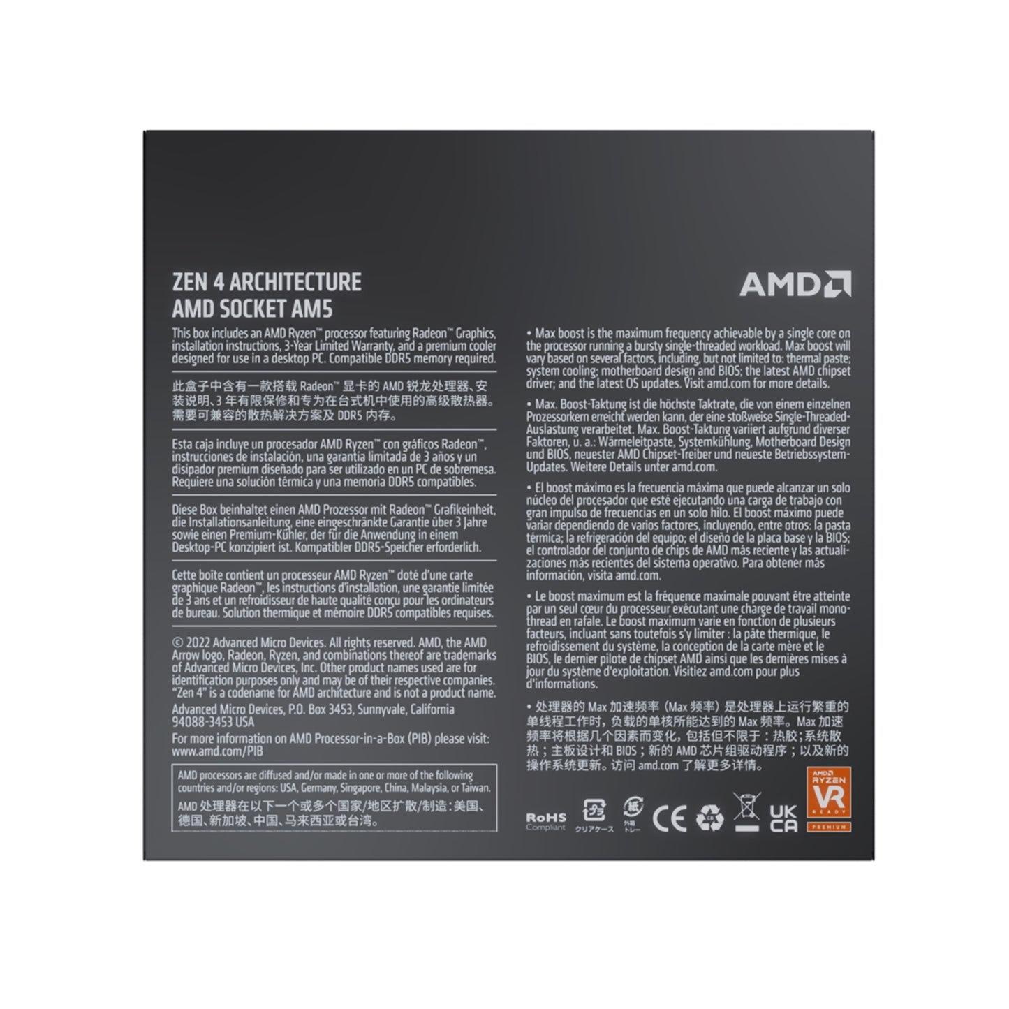 AMD Ryzen 9 7900 12 Core Processor with Wraith Prism LED Cooler Radeon Graphics