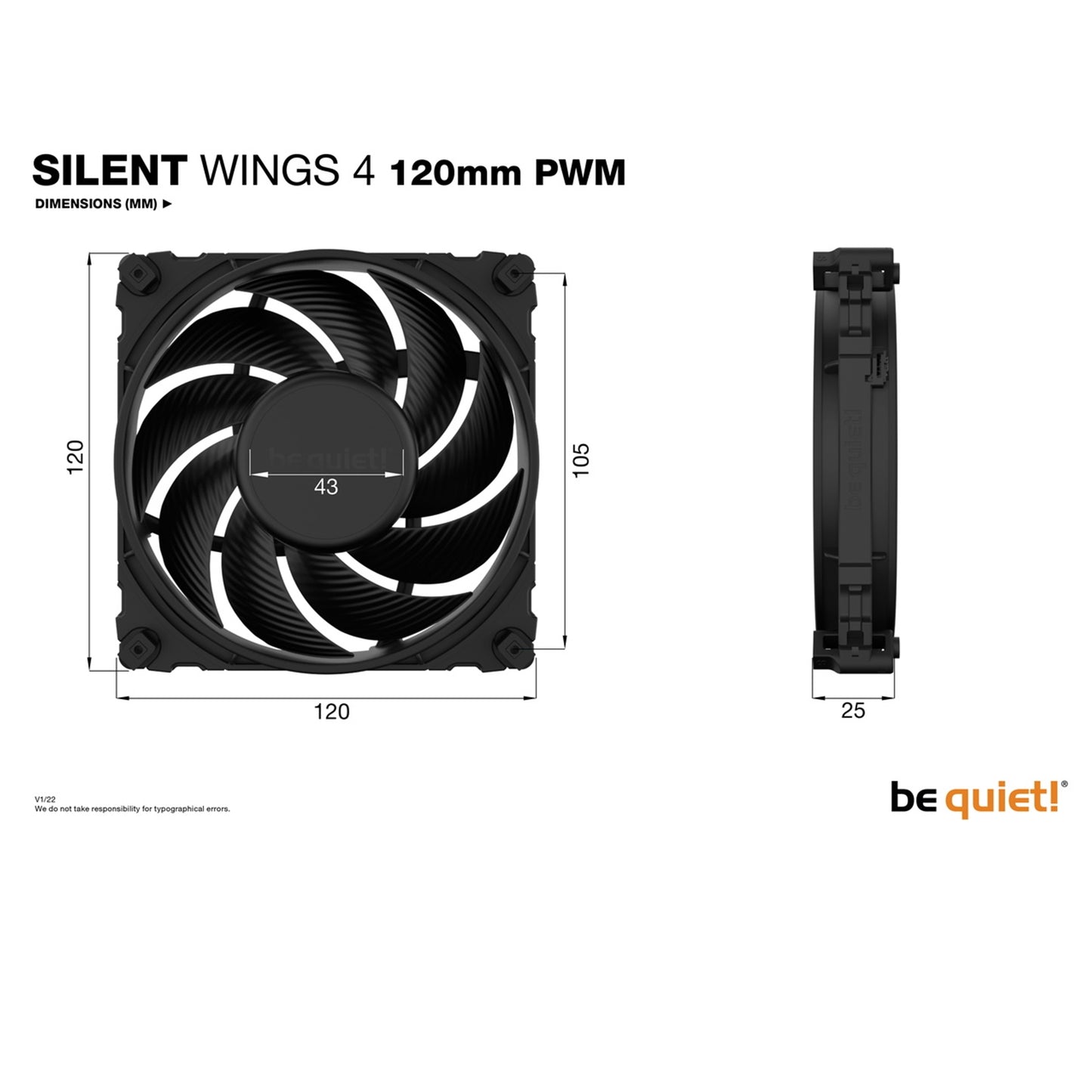 be quiet! Silent Wings 4 PWM Black Fan, 120mm, 1600RPM, 4-Pin PWM Fan Connector