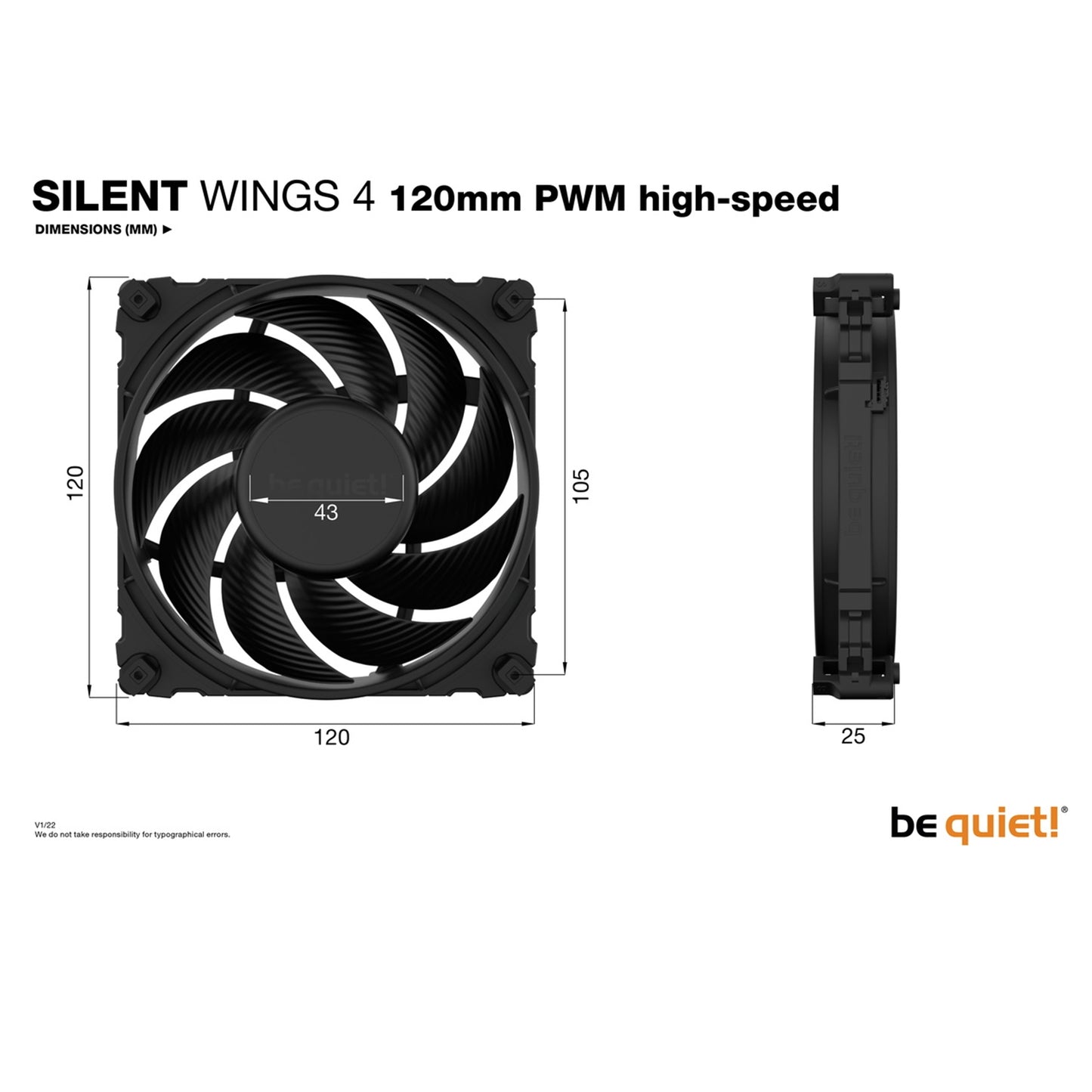 be quiet! Silent Wings 4 PWM High Speed Black Fan, 120mm, 2 Mounting Options