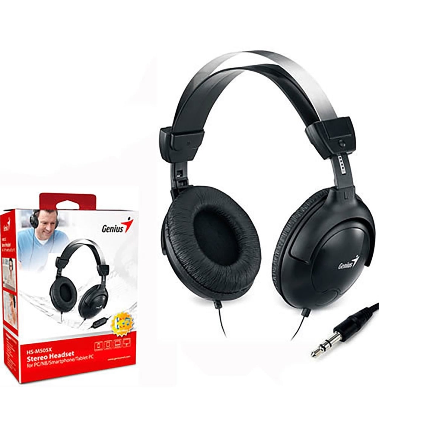 Genius HS-M505X Noise-cancelling Headset with Mic, 3.5mm, Volume Control, Black