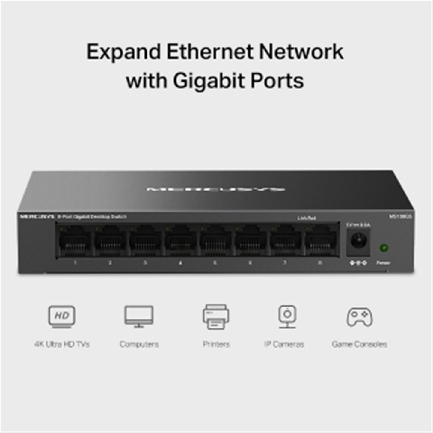 Mercusys 8 Port Gigabit Ethernet Network Switch Steel Case, MS108GS