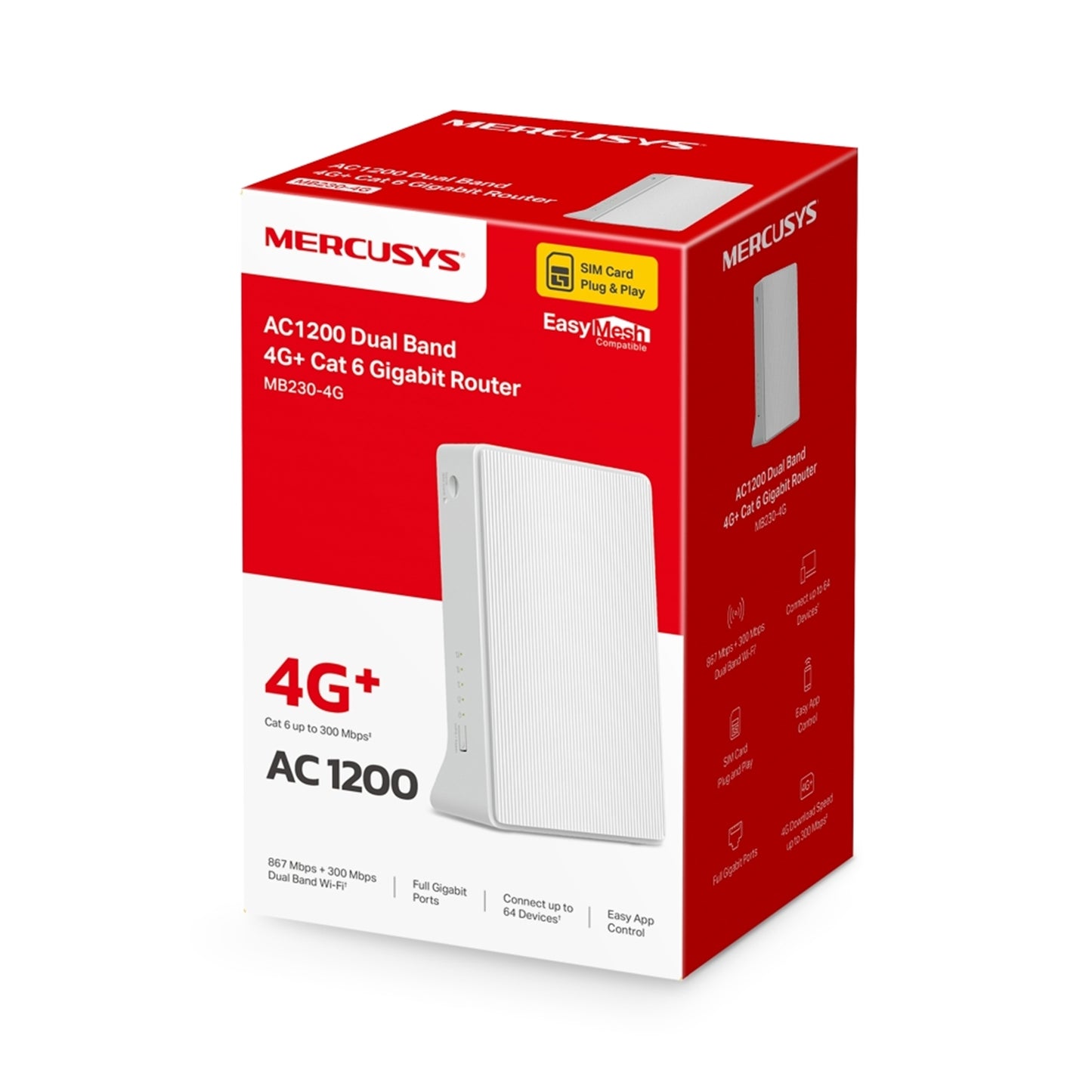Mercusys 4G+ Cat6 AC1200 Wireless Dual Band Gigabit Router, MB230-4G