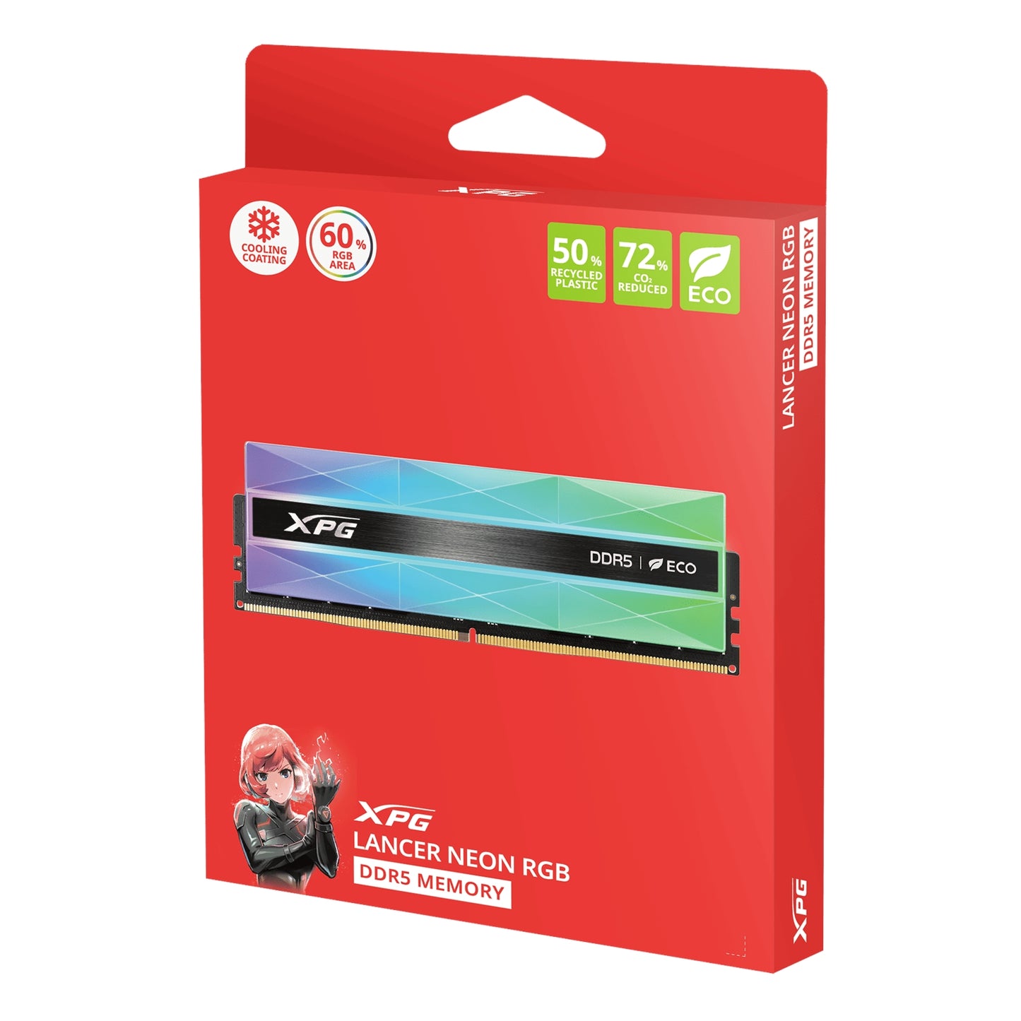 Adata Lancer Neon 32GB DDR5 Memory, 8000MHz, CL38, Silver RGB Eco, 2 x 16GB