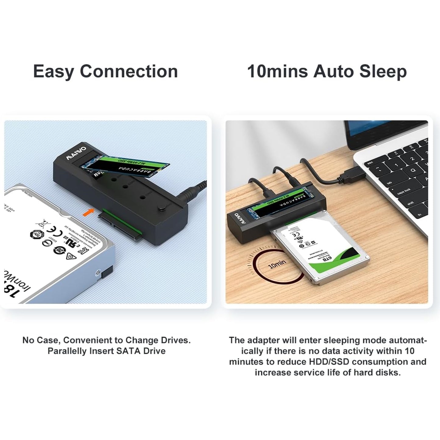 Maiwo USB-C Dual Bay HDD/NVMe M2 SSD 10Gbps Clone Converter 2.5 - 3.5 Inch SATA