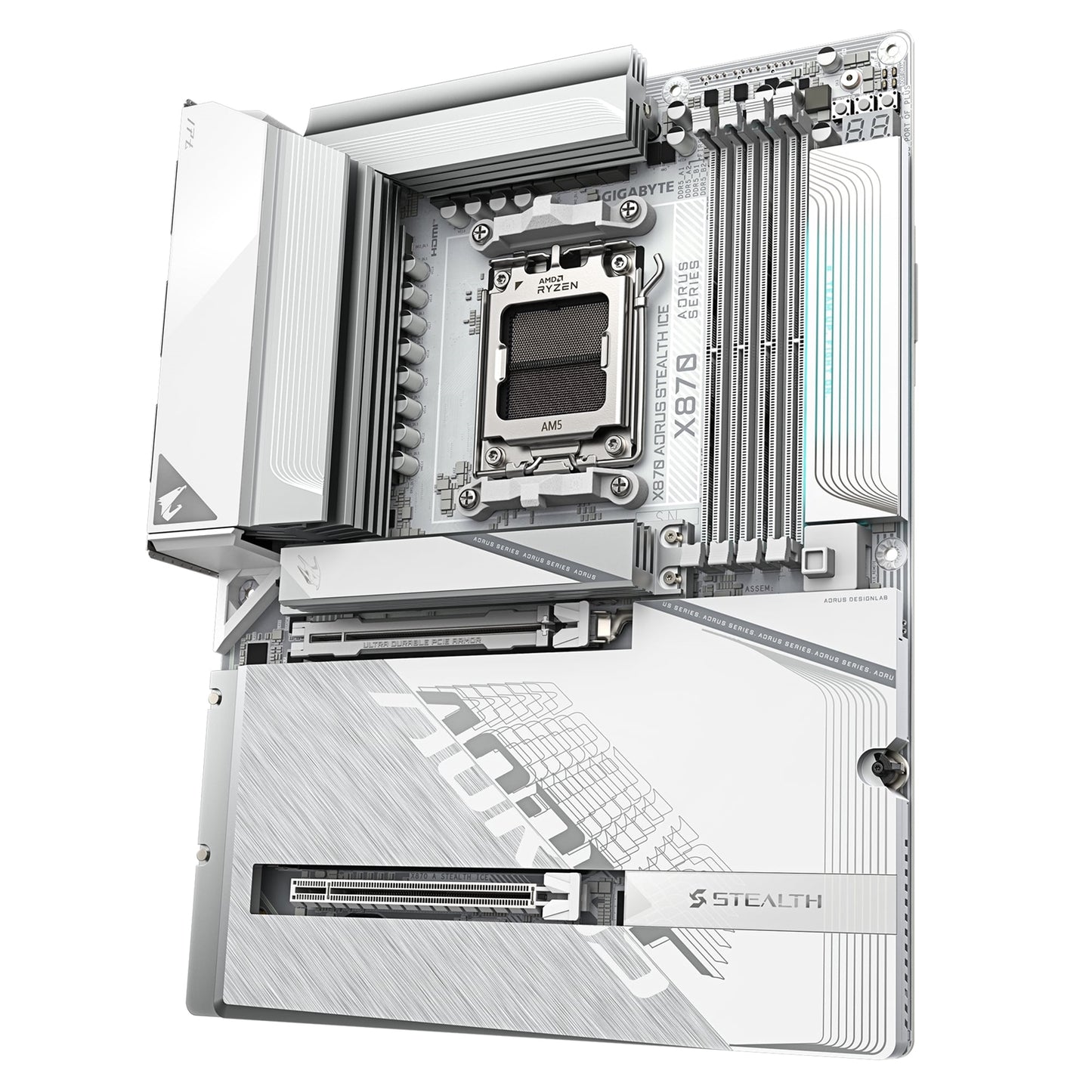 Gigabyte X870 AORUS STEALTH ICE Motherboard, AMD Socket AM5, ATX, DDR5, Wi-Fi 7