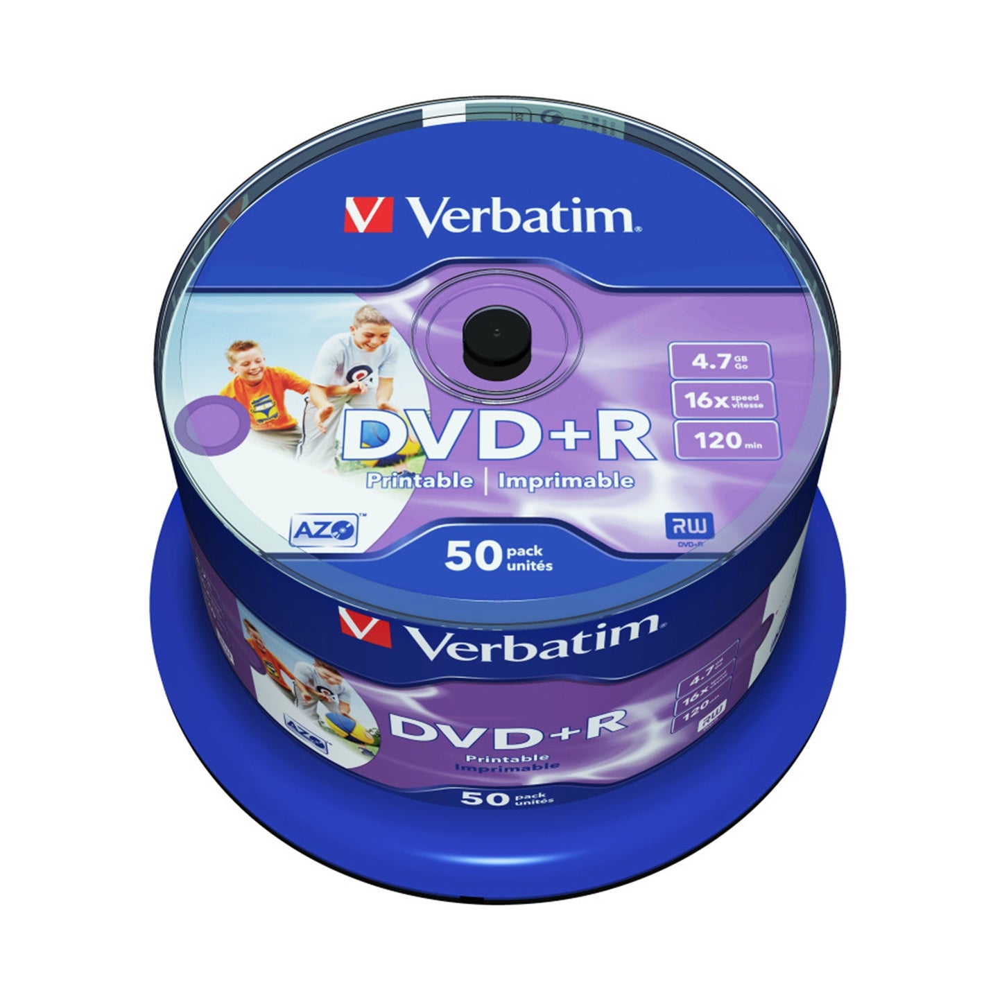 Verbatim (43512) DVD+R 16X 4.7GB 50 Pack Spindle Wide Inkjet Printable No ID