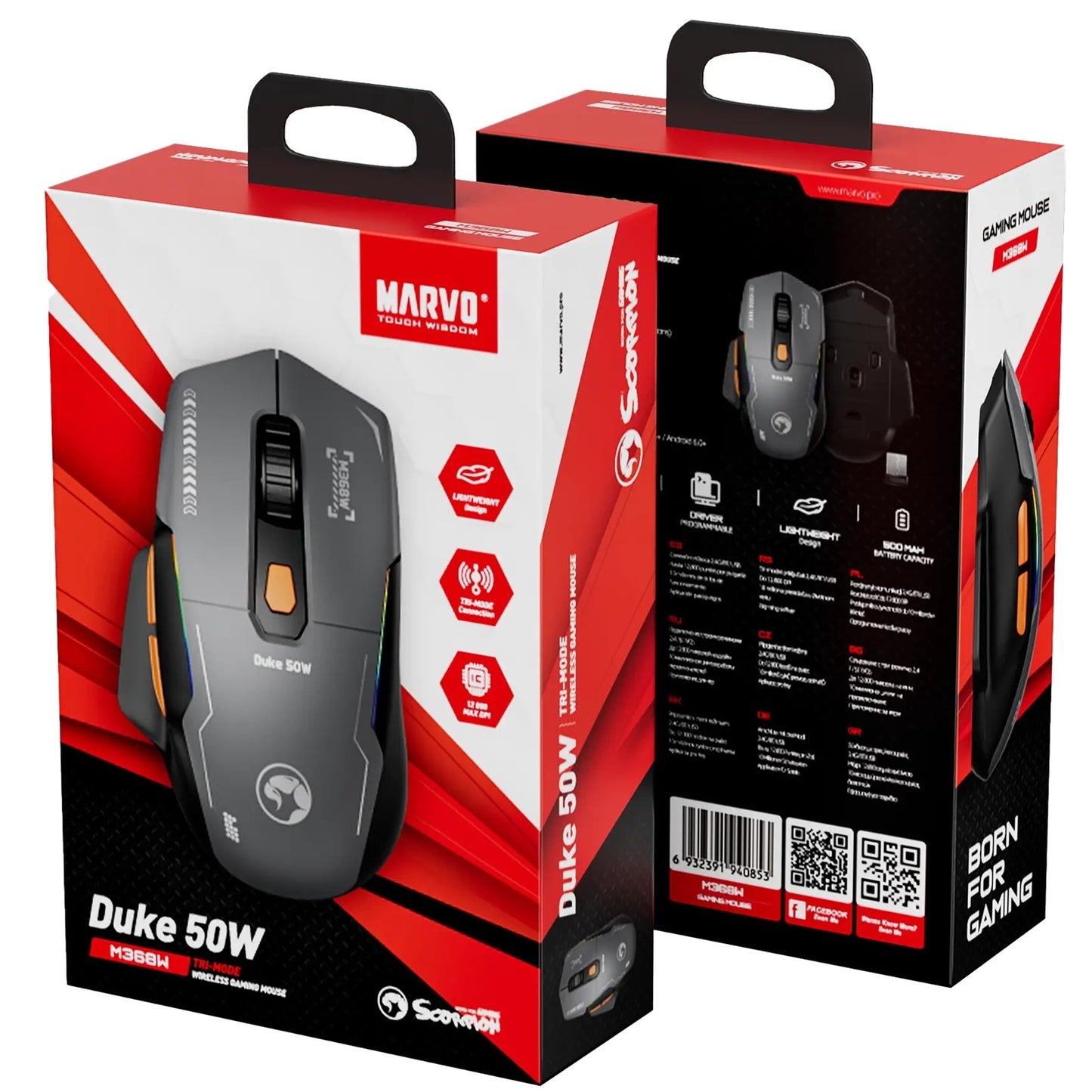Marvo Duke 50 M368W Wireless Gaming Mouse, Up to 12800 DPI, 1000Hz Polling Rate