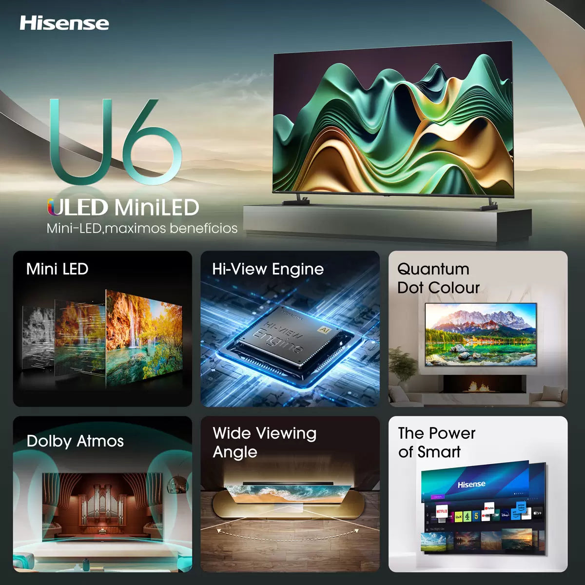 Hisense 65U6NQTUK 65 Inch Mini-LED Freely Smart TV 5-Year Warranty