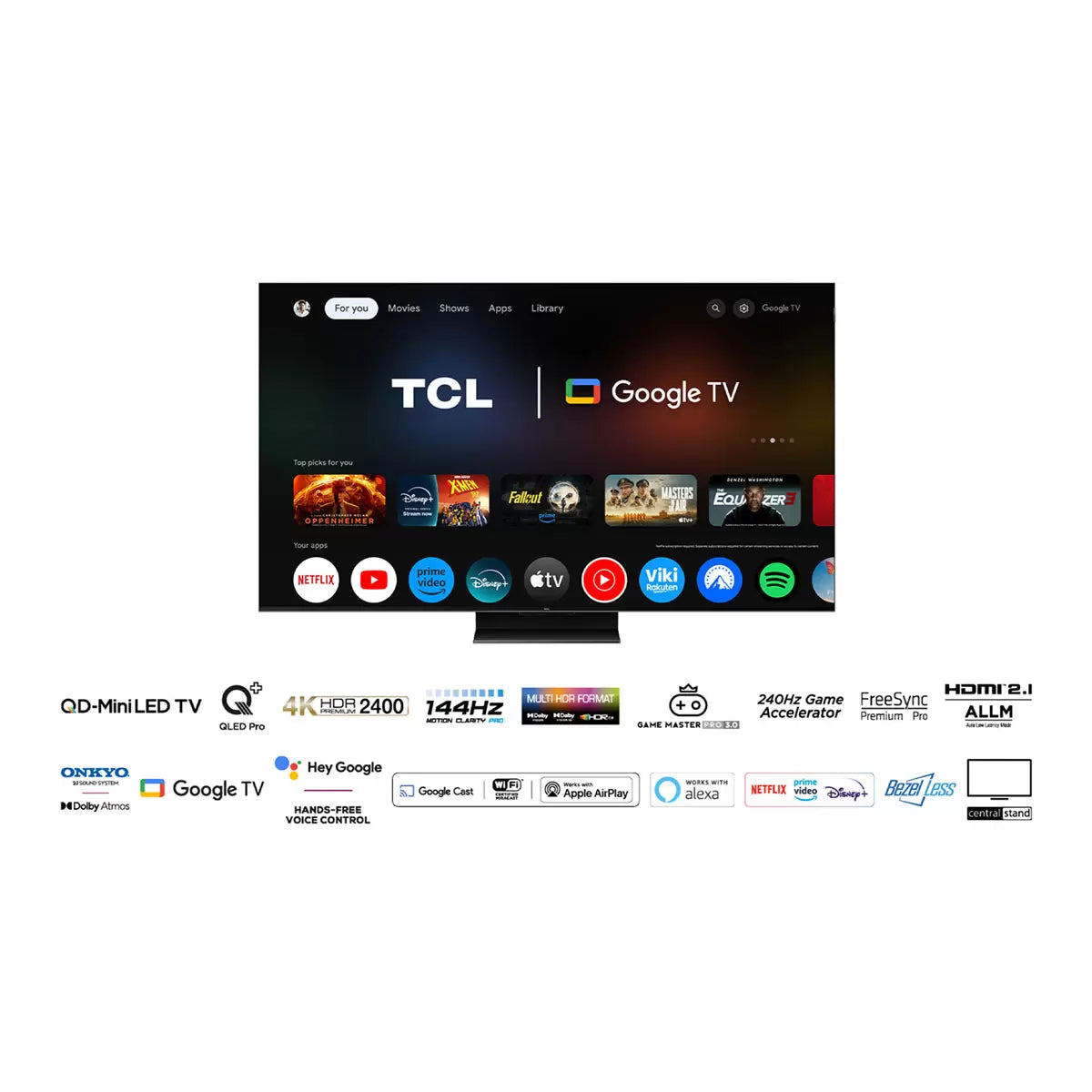 TCL 98 Inch 98Q9BK Mini LED TV 144Hz Quad Core Processor 5 Years Warranty