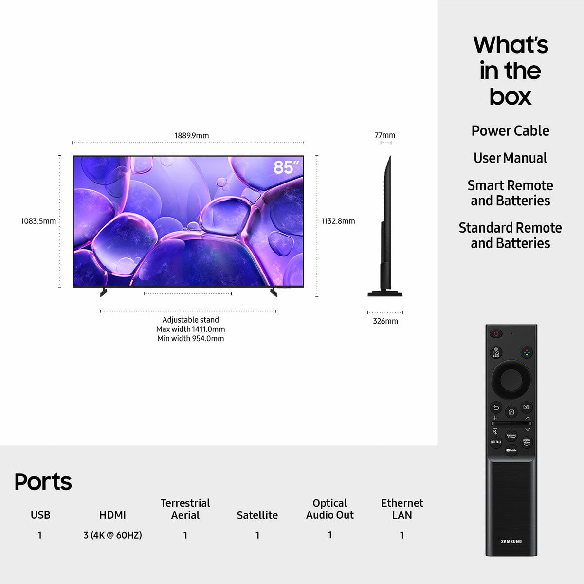 Samsung 85 Inch LED 4K Ultra HD Smart TV, Object Tracking, UE85U8000FKXXU