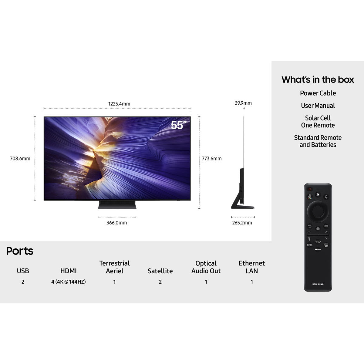 Samsung 55 Inch OLED 4K Ultra HD Smart TV, QE55S93FAEXXUU