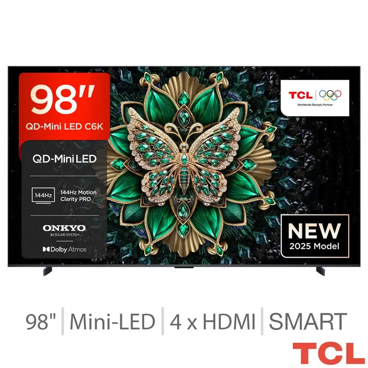 TCL 98 Inch Mini LED Smart TV 98C6K, AiPQ Pro Processor, DTS Virtual-X