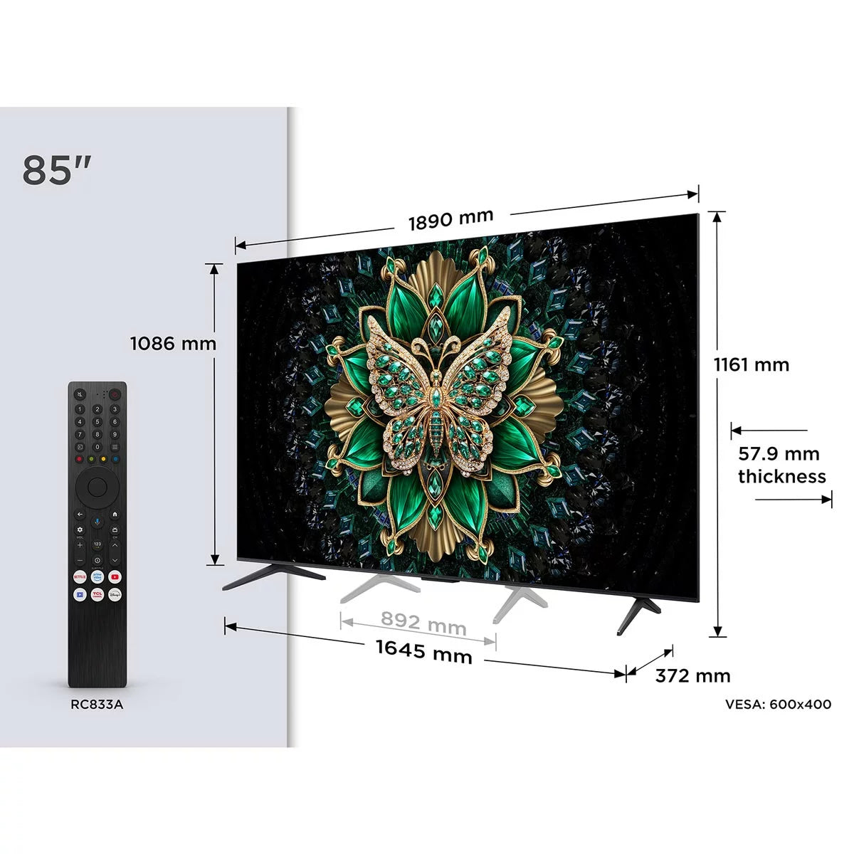 TCL 85C6K 85 Inch Mini LED Smart TV 5-Year Warranty