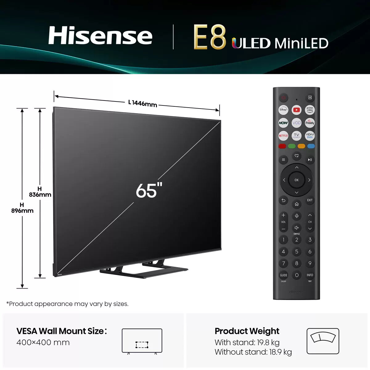 Hisense 65E8QTUK 65 Inch Mini LED HD Smart TV 5-Year Warranty