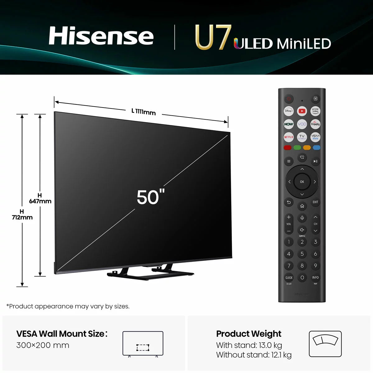 Hisense 50U7QTUK 50 Inch Mini LED HD Smart TV 5-Year Warranty