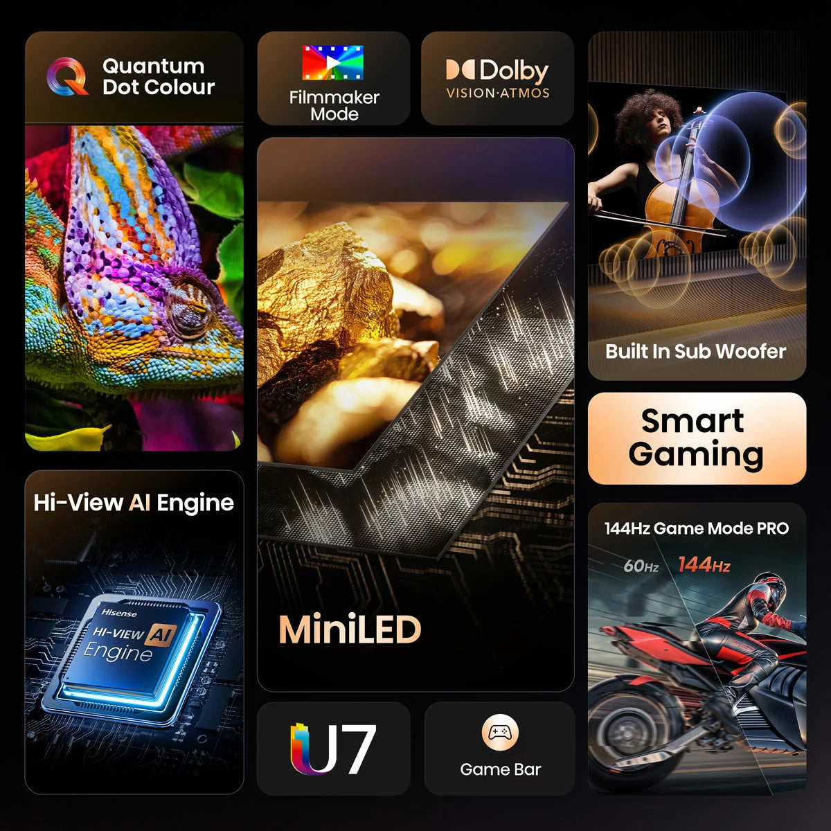 Hisense 50U7QTUK 50 Inch Mini LED HD Smart TV 5-Year Warranty