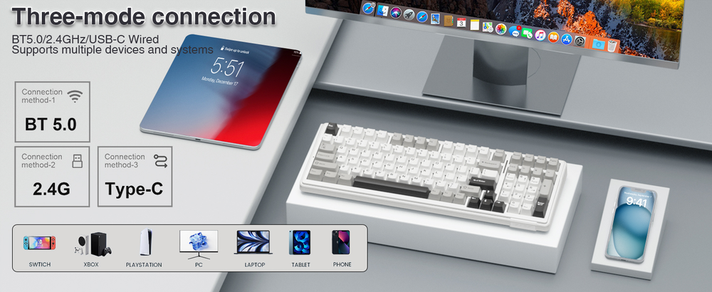 AULA F99 Hot-Swappable Wireless Mechanical Keyboard