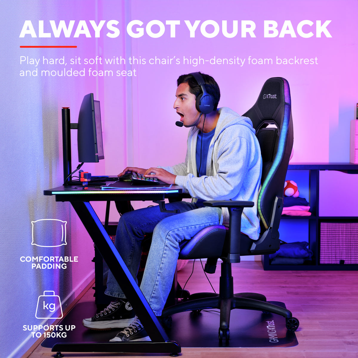 Trust GXT 719 Ruya RGB Gaming Chair 150 kg Padded Black