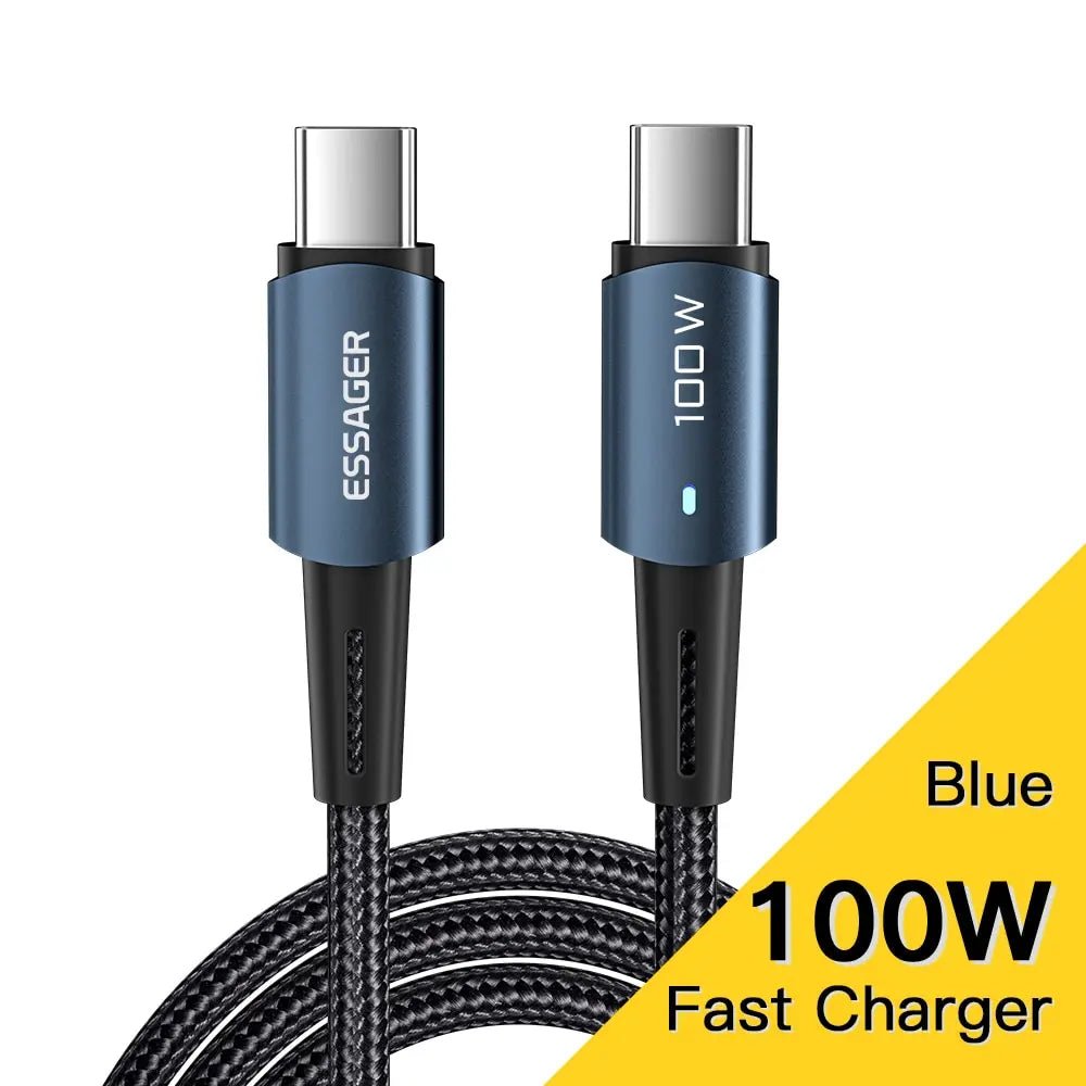Essager PD 100W Type C to C USB Cable Fast Charger Ultra Fast Charging Cord - Mobile Charger - Essager - Lazymart - Blue:1m:12000029277402024 - Essager PD 100W Type C to C USB Cable Fast Charger Ultra Fast Charging Cord