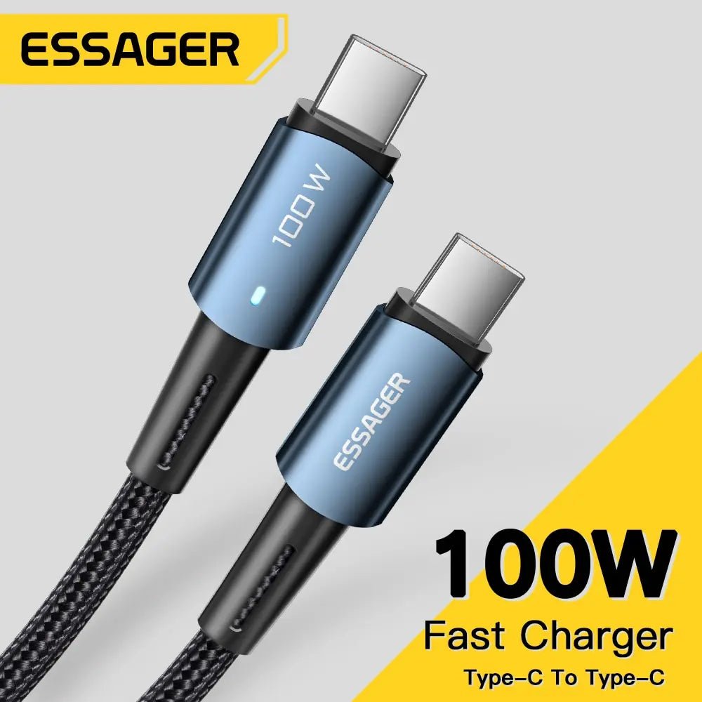 Essager PD 100W Type C to C USB Cable Fast Charger Ultra Fast Charging Cord - Mobile Charger - Essager - Lazymart - Black:1m:12000029277402020 - Essager PD 100W Type C to C USB Cable Fast Charger Ultra Fast Charging Cord