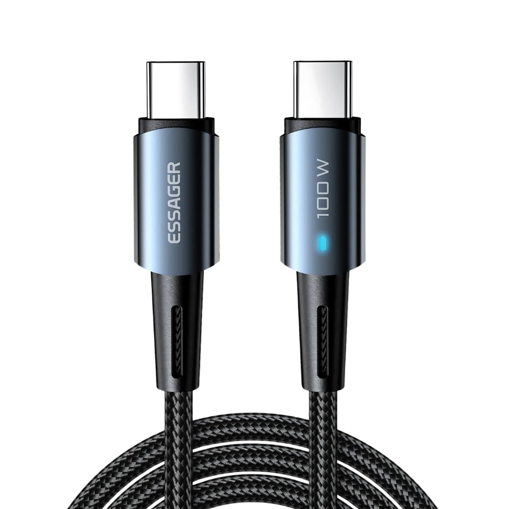 Essager PD 100W Type C to C USB Cable Fast Charger Ultra Fast Charging Cord - Mobile Charger - Essager - Lazymart - Black:1m:12000029277402020 - Essager PD 100W Type C to C USB Cable Fast Charger Ultra Fast Charging Cord