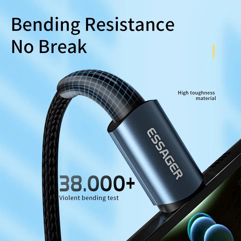Essager PD 100W Type C to C USB Cable Fast Charger Ultra Fast Charging Cord - Mobile Charger - Essager - Lazymart - Black:1m:12000029277402020 - Essager PD 100W Type C to C USB Cable Fast Charger Ultra Fast Charging Cord