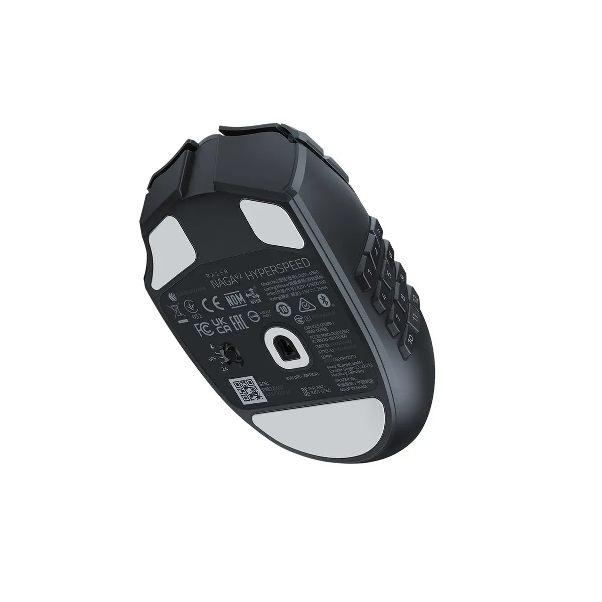 Razer Naga V2 HyperSpeed Mouse, Right-hand, Optical, RF Wireless + Bluetooth, 30000 DPI, Black