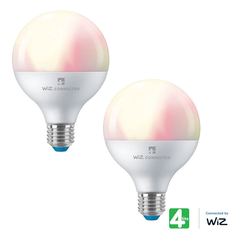 4lite WiZ Connected LED G95 E27 Colour Tuneable Smart Bulb, Pack of 2