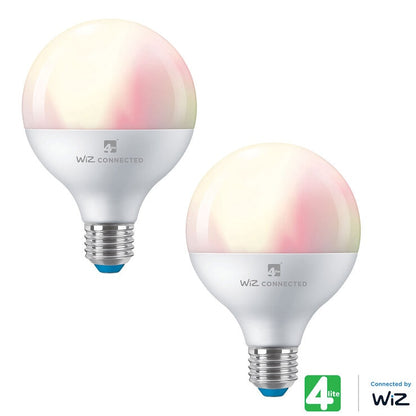4lite WiZ Connected LED G95 E27 Colour Tuneable Smart Bulb, Pack of 2