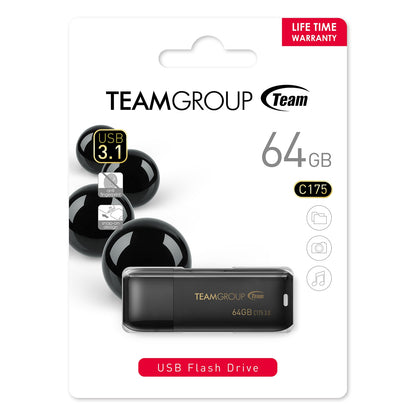 Team C175 64GB USB 3.2 Black USB Flash Drive