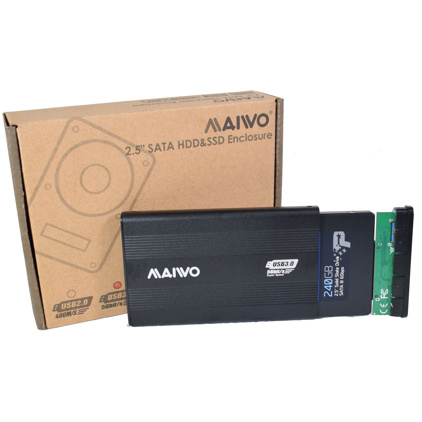 Maiwo 2.5 Inch External Hard Drive Enclosure 5Gbps Black for SATA III HDD/SSD