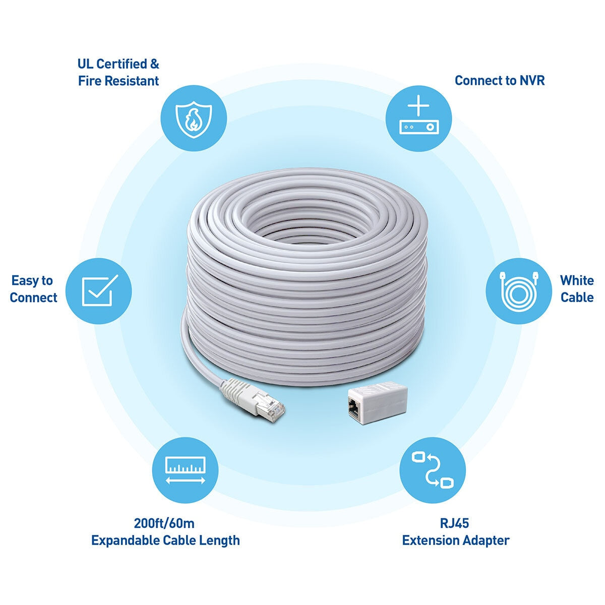 Swann 60m/200ft Network Extension Cable, SWNHD-60MCAT5E-GL