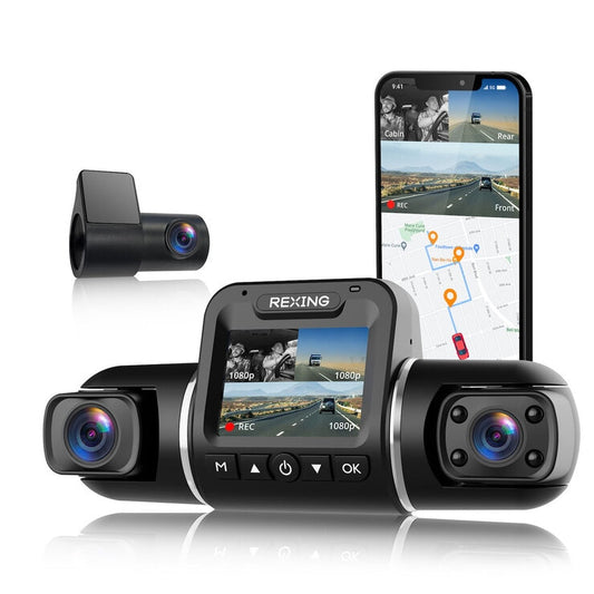 Rexing V2 Pro AI Dash Cam with 3 Channel Recording - Front, Cabin & Rear