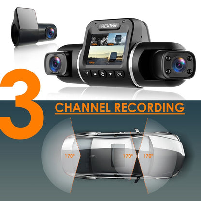 Rexing V2 Pro AI Dash Cam with 3 Channel Recording - Front, Cabin & Rear