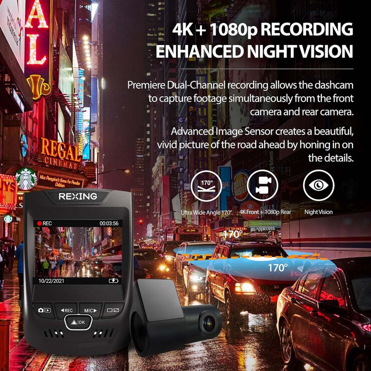 Rexing V1PGW 4K Dual Channel Dash Cam
