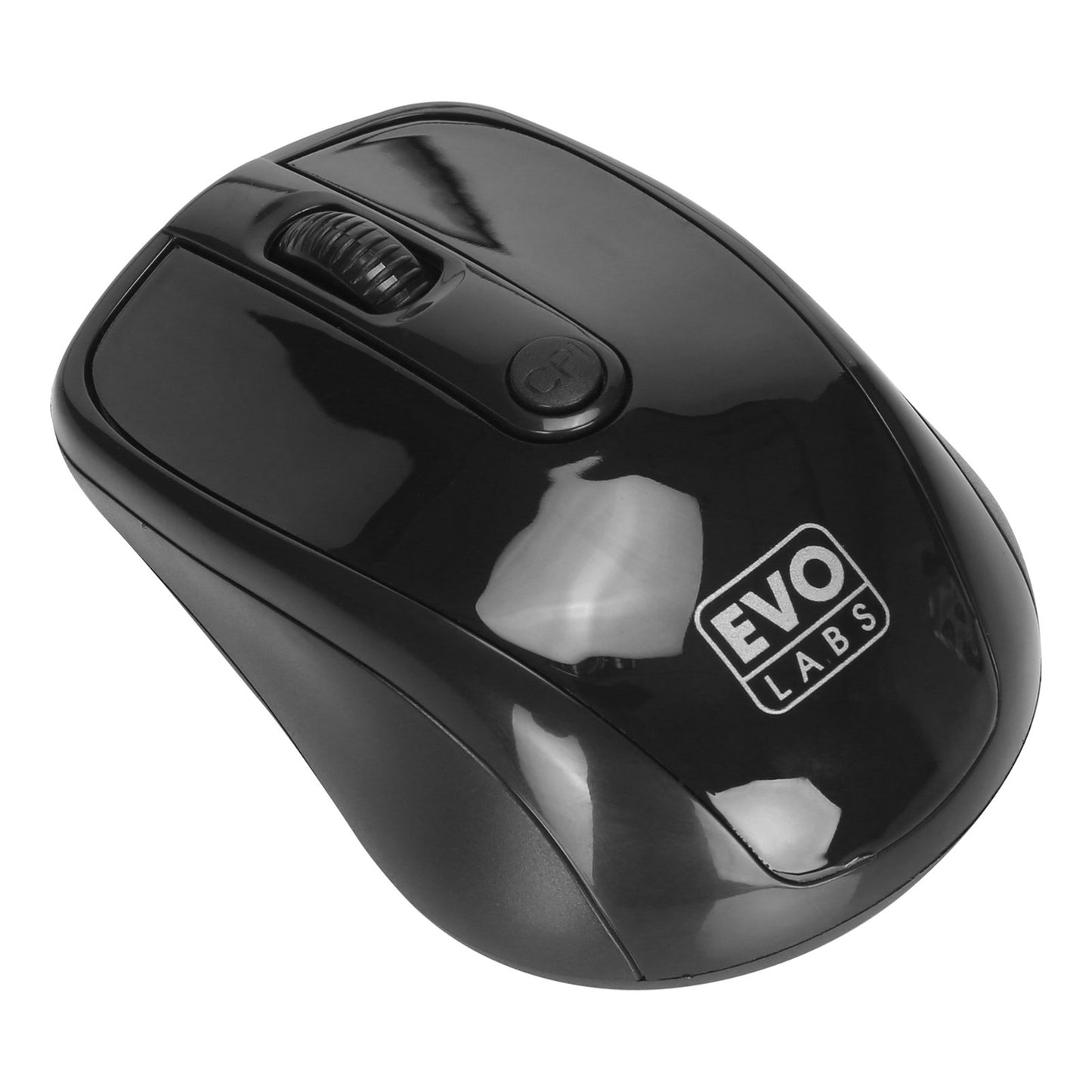 Evo Labs MO-234WBLK Wireless Mouse, USB Mini Receiver, 800 DPI, Gloss Black