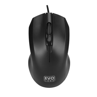 Evo Labs MO-128 Wired USB Mouse, 800 DPI Optical Tracking, Matte Black