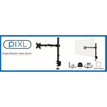 piXL Single Monitor Arm, Upto 32 Inch, Desk Mounted, VESA 75x75mm or 100x100mm