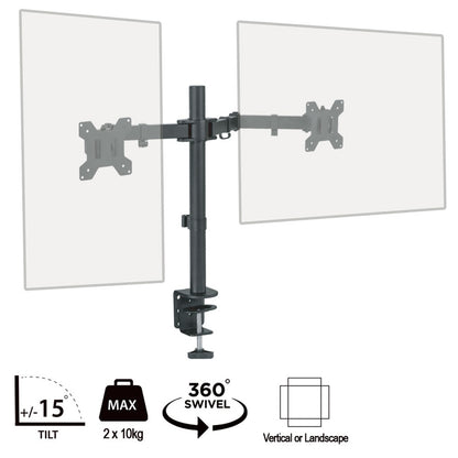 piXL Double Monitor Arm, Upto 2x 27 Inch Monitors, Desk Mounted, 75x75, 100x100