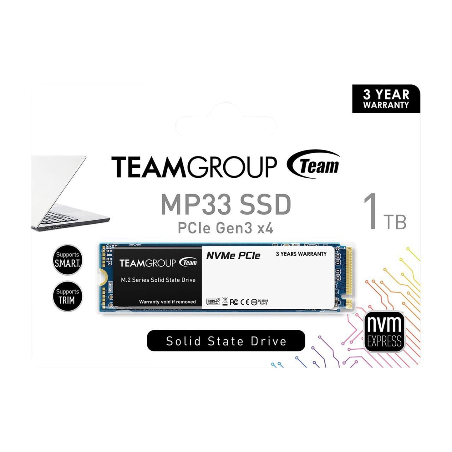Team MP33 1TB NVMe SSD M.2 Interface PCIe Gen3 2280 Read 1700MB/s Write 1400MB/s