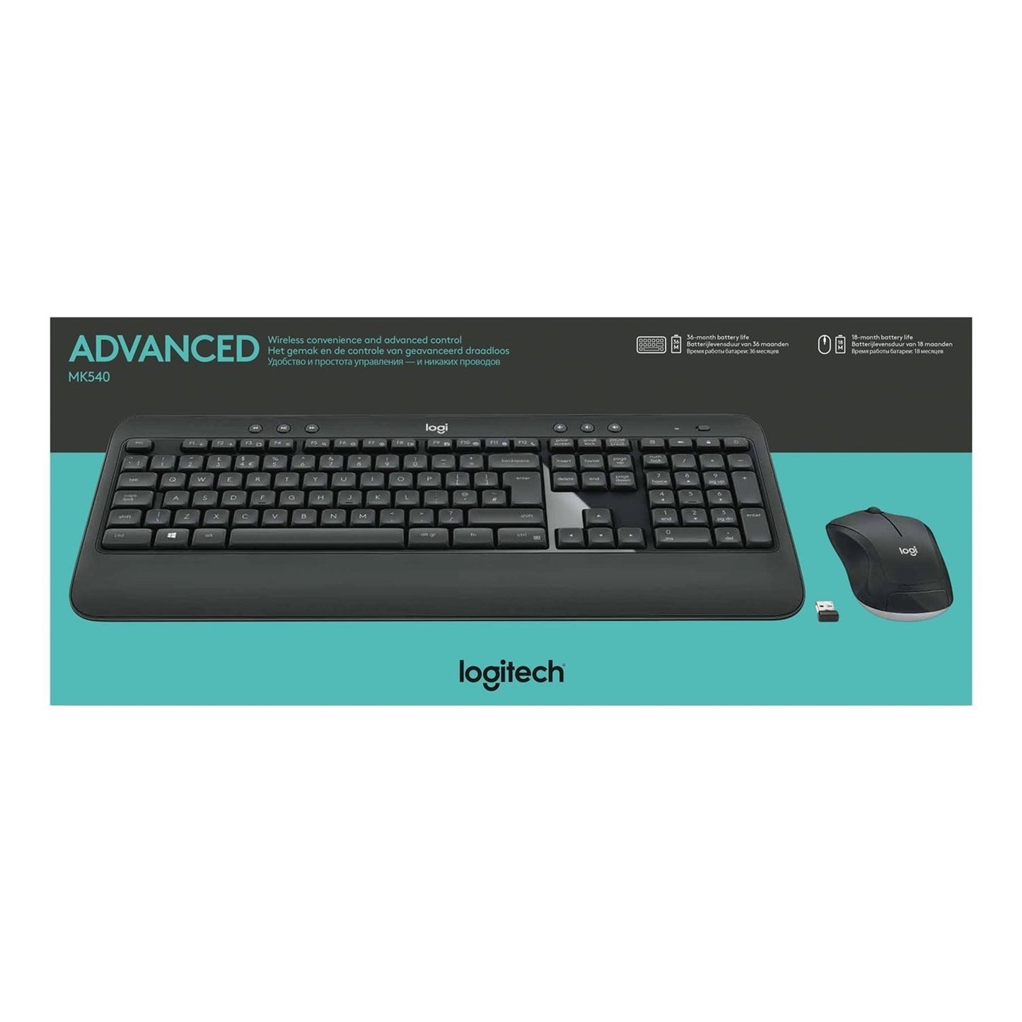Logitech MK540 Advanced Wireless Keyboard and Mouse Combo, UK Layout, Black