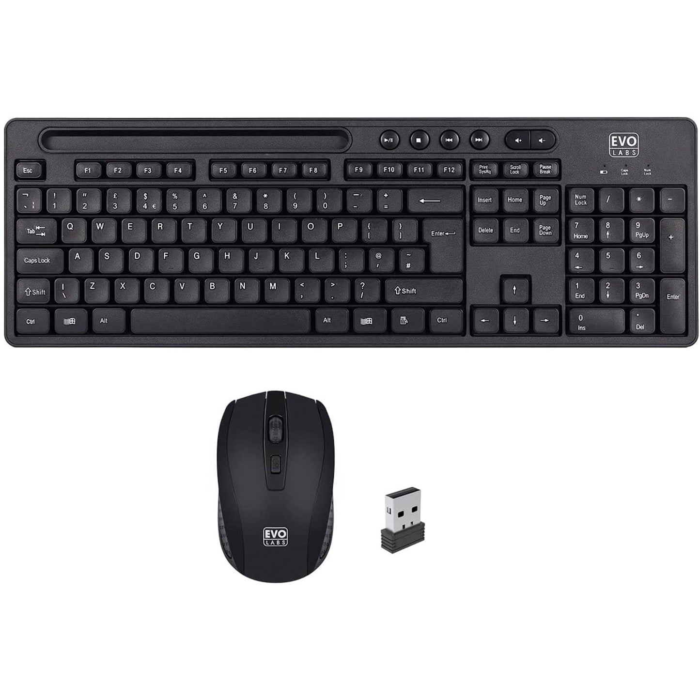 Evo Labs WM-757UK 2.4GHz Wireless Keyboard Full Size and Mouse Combo Set