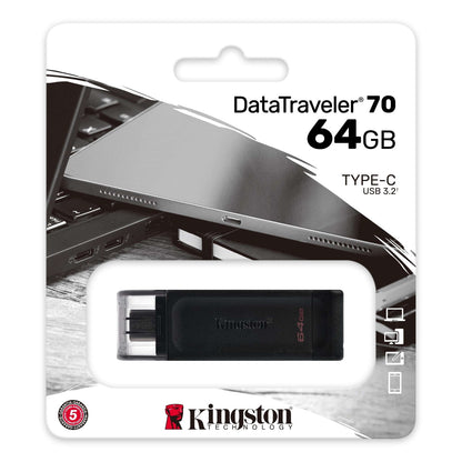 Kingston DT70/64GB DataTraveler 64GB USB Flash Drive, 80MB/s, Black