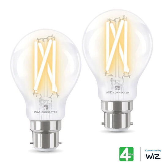 4lite WiZ Connected B22 Clear Filament Smart Bulbs, Pack of 2