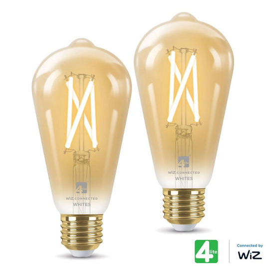 4lite WiZ Connected E27 Amber Filament Smart Bulbs, Pack of 2
