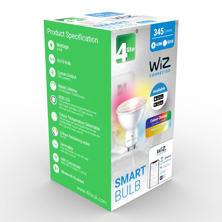 4lite WiZ Connected GU10 White Smart Bulbs, Pack of 4