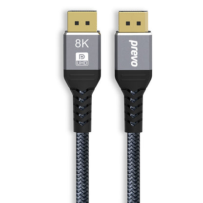 Prevo DP14-2M DisplayPort Cable, DisplayPort 1.4 (M) to 1.4 (M), 2m, Black/Grey