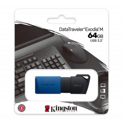 Kingston DataTraveler ExodiaM DTXM/64GB USB Flash Drive, 64GB, Blue / Black